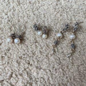 Michael Dawkins Silver and Pearl Drop Earrings set of 3